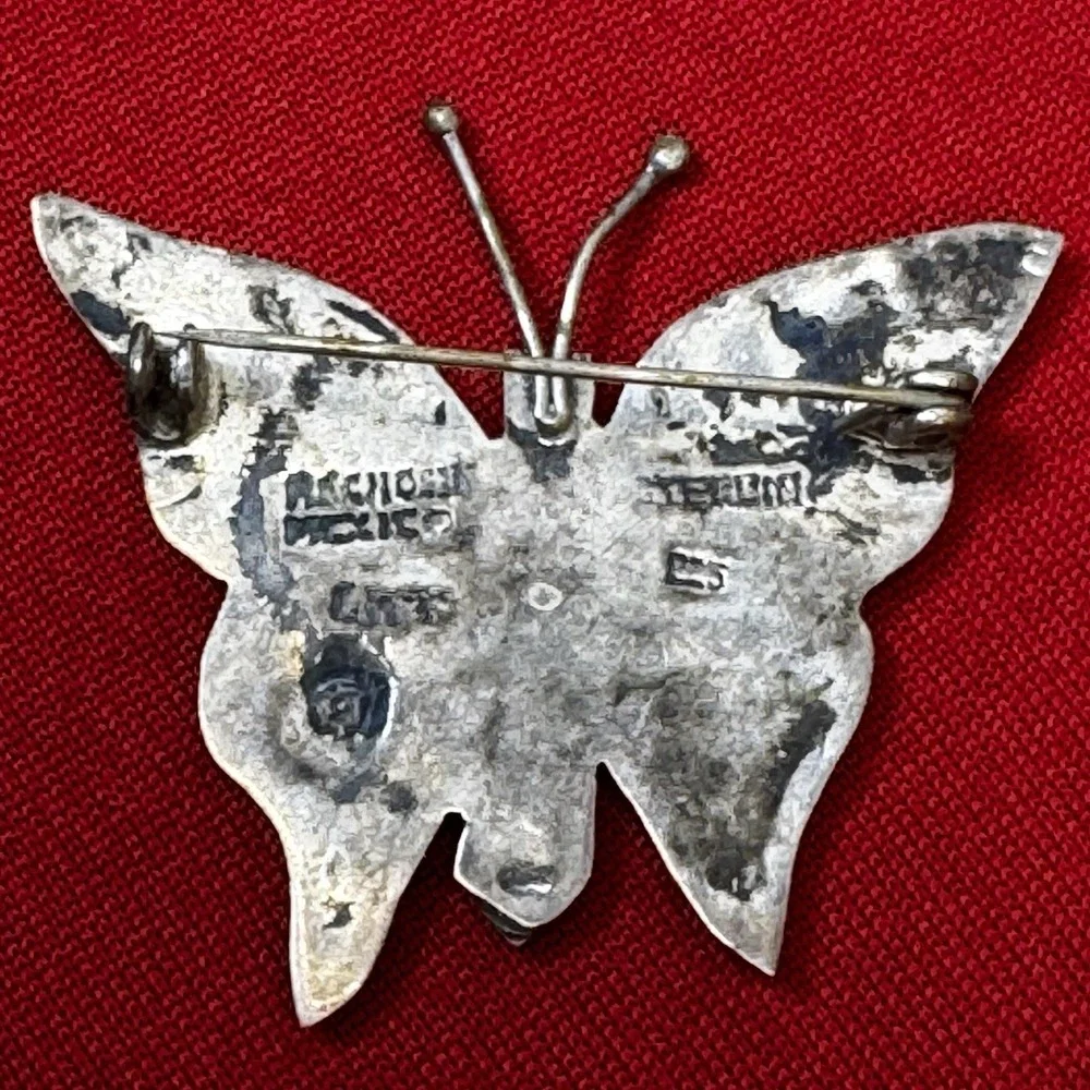Mexico Gold Tone Abalone‎ Mother of Pearl Butterfly Brooch Pin Large Vintage